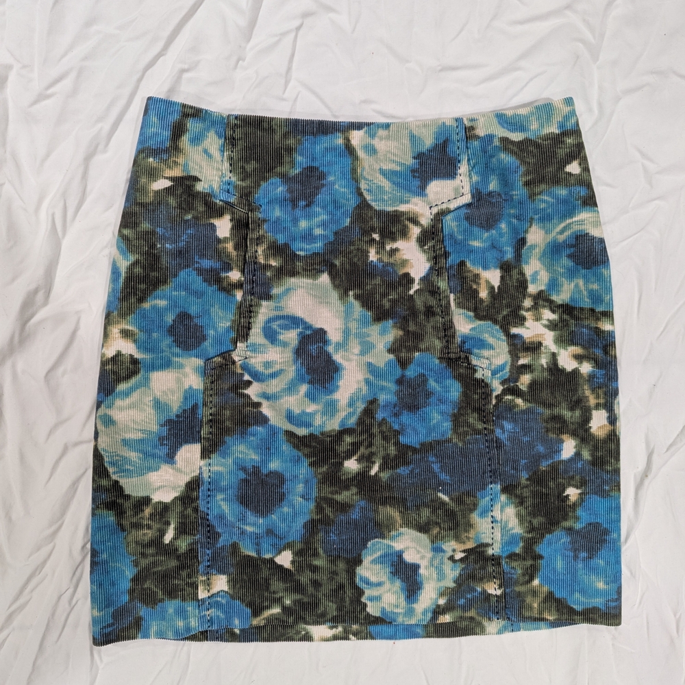 Anthropologie Blue Floral Calabria Courdoroy Skirt